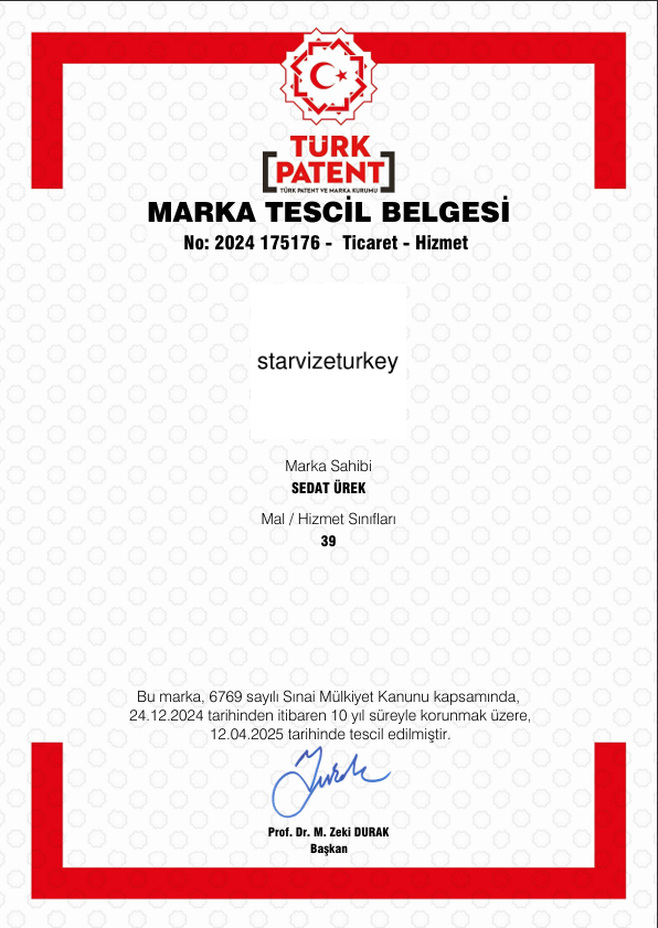 Türk Patent Marka Tescil Belgesi